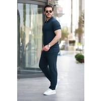 Erkek Yakalı Fermuarlı T-shirt Pantolon Ikili Rahat Takım
