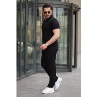 Erkek Yakalı Fermuarlı T-shirt Pantolon Ikili Rahat Takım
