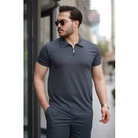 Erkek Yakalı Fermuarlı T-shirt şort Ikili Takım