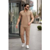 Erkek Yakalı Fermuarlı T-shirt Pantolon Ikili Rahat Takım