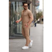 Erkek Yakalı Fermuarlı T-shirt Pantolon Ikili Rahat Takım