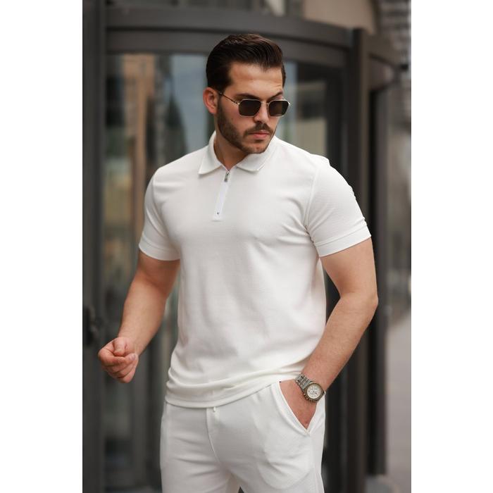 Erkek Yakalı Fermuarlı T-shirt Pantolon Ikili Rahat Takım