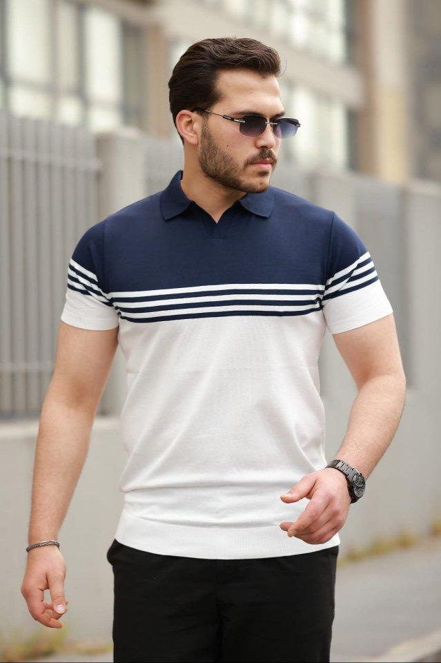 Erkek Yakalı Parça Renk Kısa Kollu T-shirt