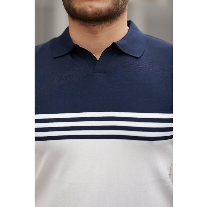 Erkek Yakalı Parça Renk Kısa Kollu T-shirt