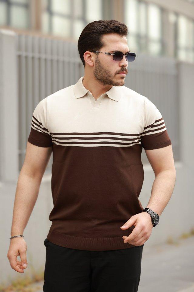 Erkek Yakalı Parça Renk Kısa Kollu T-shirt
