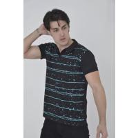 Erkek Yakalı Slim Fit Pike Çizgili T-Shirt - Siyah