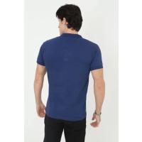 Erkek Yakalı Slim Fit Pike Çizgili T-Shirt - Mavi