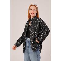 Eskitme Görünümlü Denim Siyah Gömlek