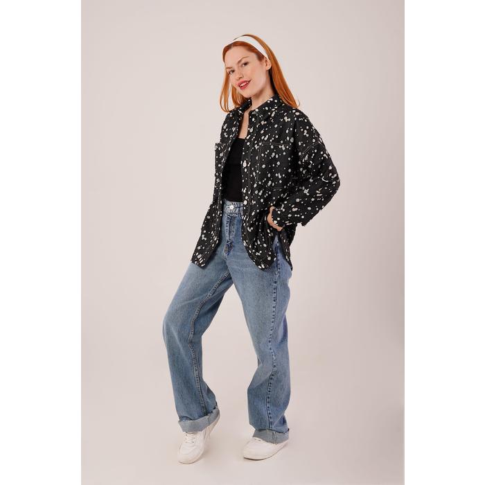 Eskitme Görünümlü Denim Siyah Gömlek