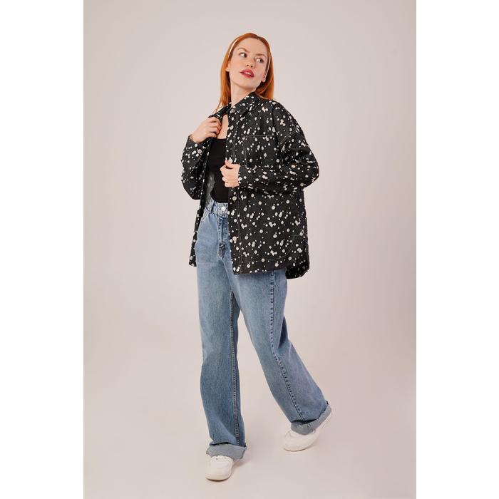 Eskitme Görünümlü Denim Siyah Gömlek