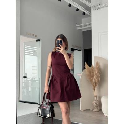 Fermuar Detaylı Mini Elbise - Kahve