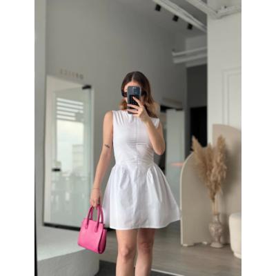 Fermuar Detaylı Mini Elbise - Beyaz