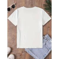 Fiyonk Baskılı Oversize Bisiklet Yaka T-shirt - Beyaz