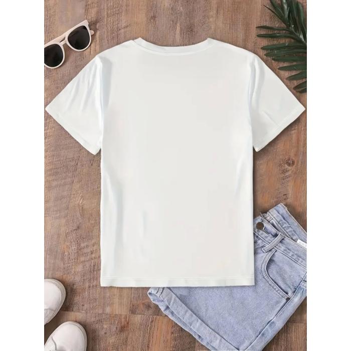 Fiyonk Baskılı Oversize Bisiklet Yaka T-shirt - Beyaz