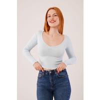 Geniş Yaka Bebe Mavisi Basic Body Bluz