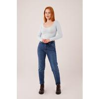 Geniş Yaka Bebe Mavisi Basic Body Bluz