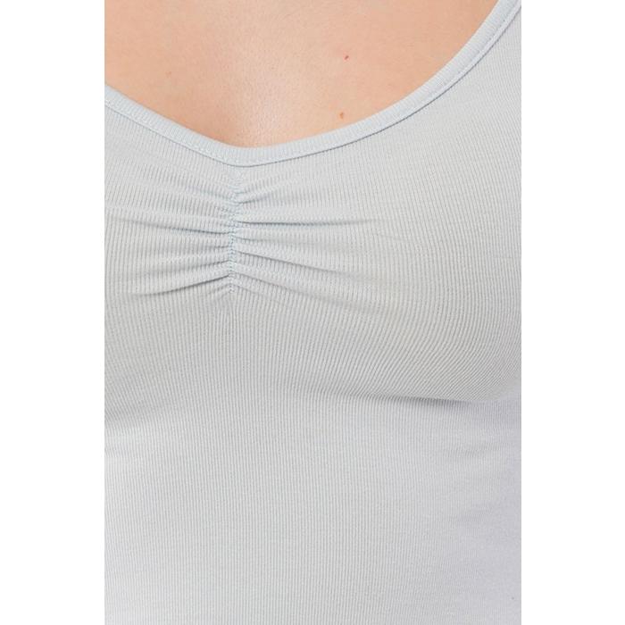 Geniş Yaka Bebe Mavisi Basic Body Bluz