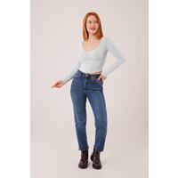 Geniş Yaka Bebe Mavisi Basic Body Bluz