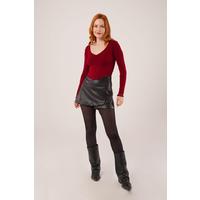Geniş Yaka Bordo Basic Body Bluz