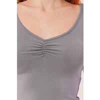 Geniş Yaka Gri Basic Body Bluz