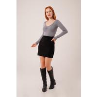 Geniş Yaka Gri Basic Body Bluz