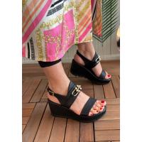 Gitay Siyah Cilt Dolgu Topuk Sandalet