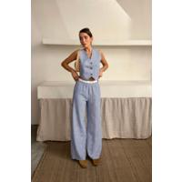 GOFRE ÇİZGİLİ YELEK - PANTOLON TAKIM - Mavi