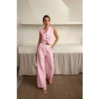 GOFRE ÇİZGİLİ YELEK - PANTOLON TAKIM - Pembe