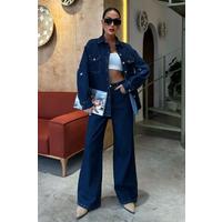 Gömlek Ve Palazzo Pantolon Klasik Denim Takım 10070