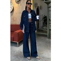 Gömlek Ve Palazzo Pantolon Klasik Denim Takım 10070
