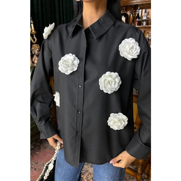 Gül Aksesuarlı Poplin Gömlek 3442