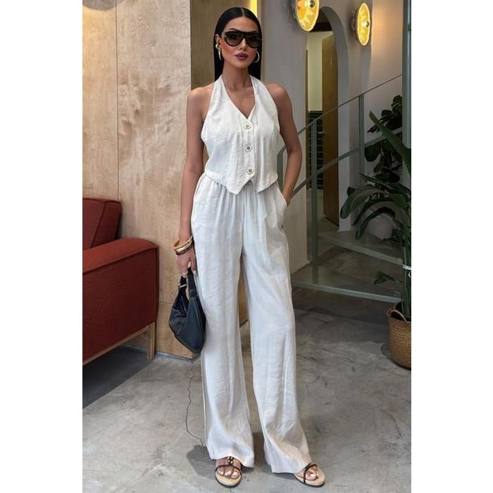 Halter Yaka Yelekli Modal Takım 10144