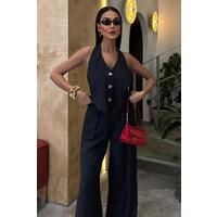 Halter Yaka Yelekli Modal Takım 10144