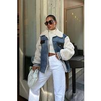 İçi Kürklü Deri Garnili Denim Görünümlü Ceket 6116