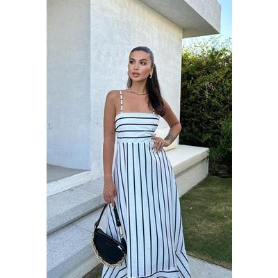 Jenny Volanlı Çizgi Desen Elbise2747-8