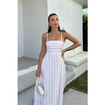Jenny Volanlı Çizgi Desen Elbise2747-8