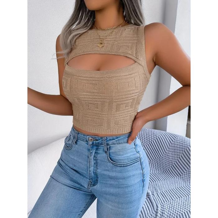 Kadın Askılı Bisiklet Yaka Güpüs Dekolteli Triko Crop Bluz