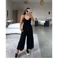 Kadın Ayarlı Çapraz İnce Askılı Bol Paça Rahat Kesim Tulum