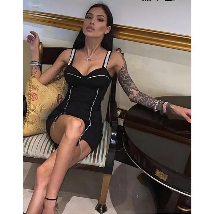 Kadın Dalgıç Kumaş Taş Aksesuarlı Mini Boy Elbise