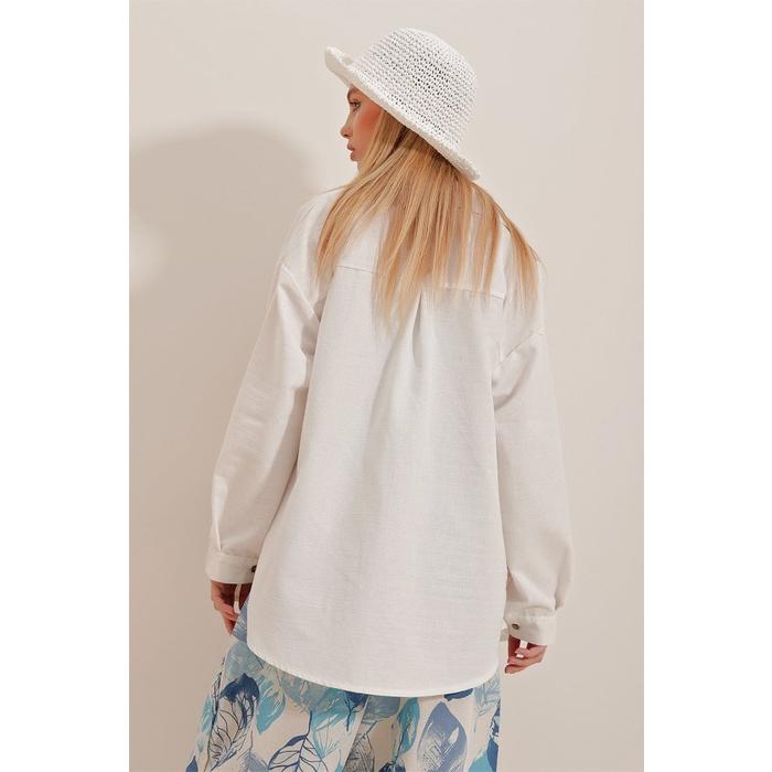 Kadın Keten Kumaş Oversize Gömlek