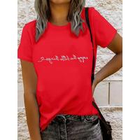 Kadın Kısa Kollu önü Yazı Baskılı Basic Süprem Bluz
