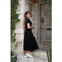 Kadın Kısa Kollu V Yaka Maxi Boy Elbise 124 Cm