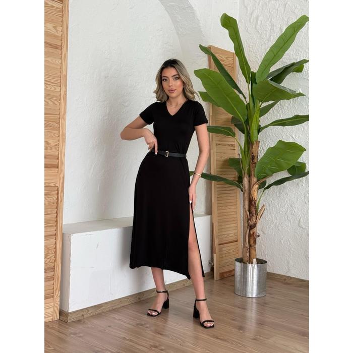 Kadın Kısa Kollu V Yaka Maxi Boy Elbise 124 Cm