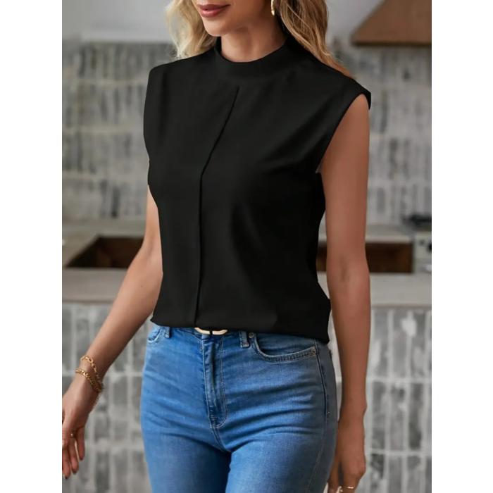 Kadın Kısa Reglan Kollu Yarı Balıkçı Yaka Ithal Krep Bluz