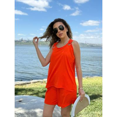 Kadın Kolsuz V Yaka Kuş Gözü Detay Bluz Short Aerobin Ikili Takım