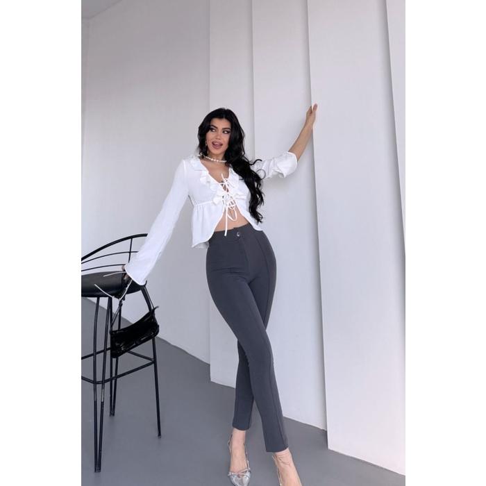 Kadın Krep Kumaş çimalı Yüksek Bel Pantolon