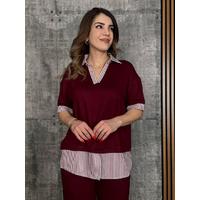 Kadın Modal Kumaş çizgili Gömlek Yaka Ikili Takım