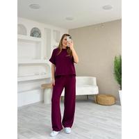 Kadın Modal Kumaş V Yaka Tişört Ve Bol Kesim Pantolon Ikili Takım