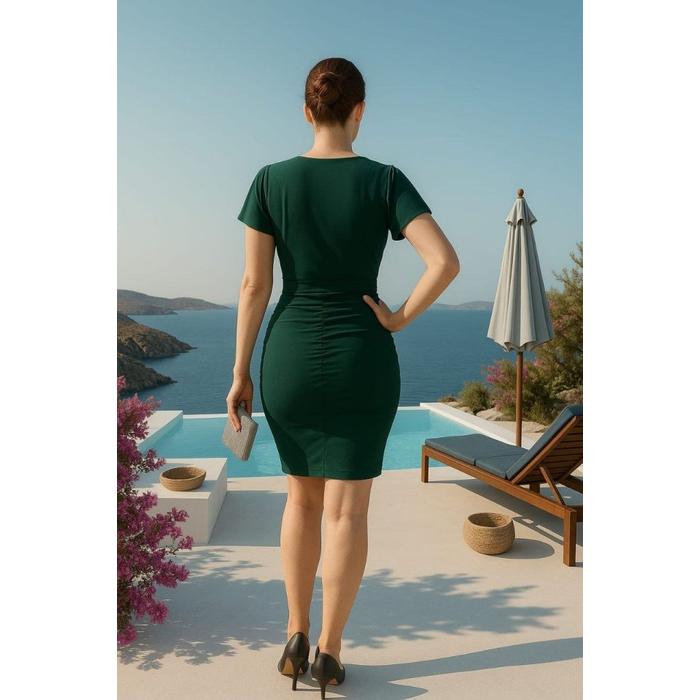 Kadın Sandy Kumaş V Yaka Mini Boy Elbise
