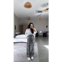 Kadın Saten Kumaş Leopar Desenli Pantolon